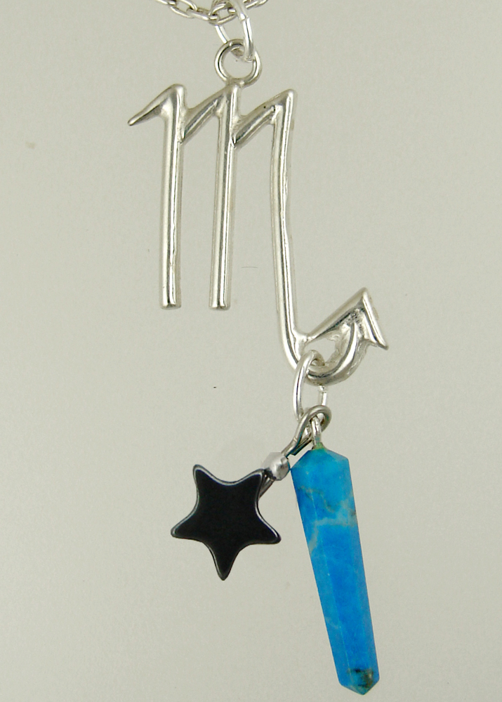 Sterling Silver Scorpio Pendant Necklace With an Turquoise And a Black Onyx Star